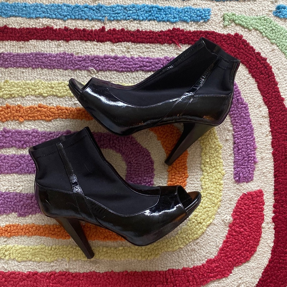 Donald J Pliner Mesh Leather Ankle Boot Open Toe Heel